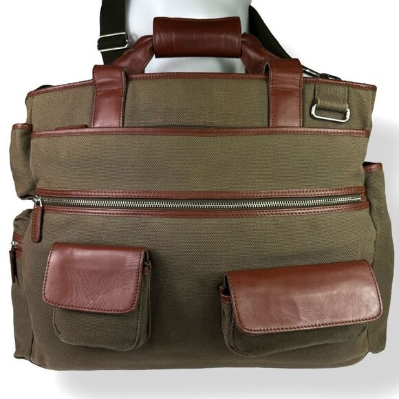 Levenger Vintage 90s Adventurer Brief Heavy Duty Canvas Leather Travel Bag 20” - Picture 3 of 16